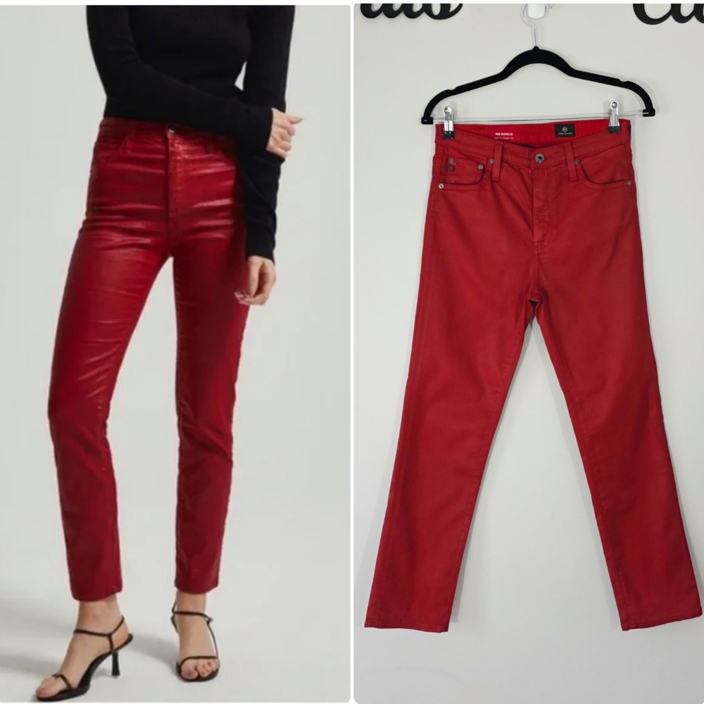 AG Leatherette Isabelle High Rise Straight Crop Red Jeans Size 27 NEW